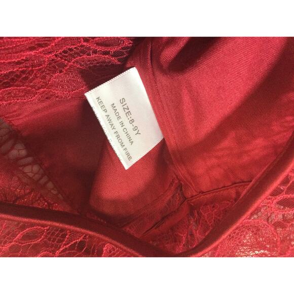 GIRL'S PARTY DRESS SZ 8-9 Y red lace chiffon ruffle sleeve long maxi NEW 0B5 - Picture 3 of 6